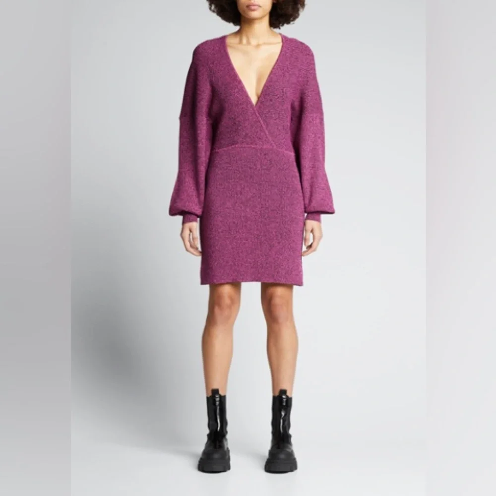 GANNI Melange Knit V-Neck Dress in Carmine Rose Size M - Picture 8 of 14